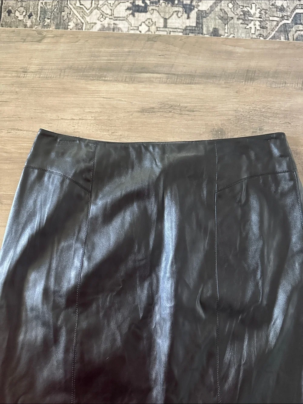 Zelda Black Faux Leather Pencil Skirt - Classic Women's Skirt - Picture 3 of 7